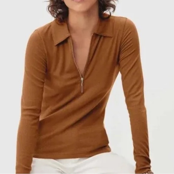 EVERLANE • ribbed polo quarter zip - Picture 2 of 7